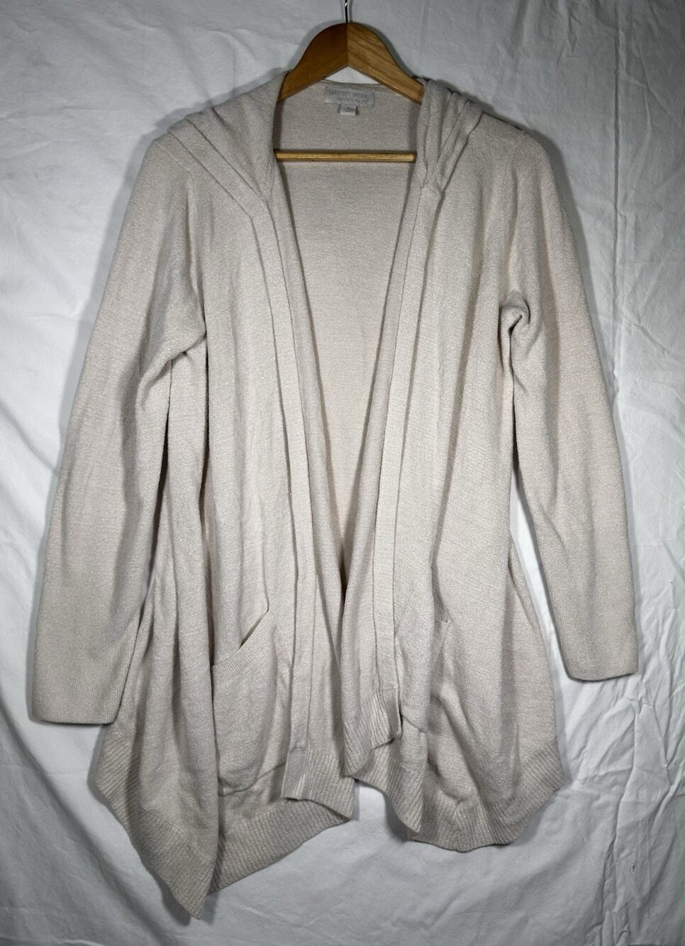 Barefoot Dreams Hooded Cardigan Sweater Womens M Ivory CozyChic Ultra Lite Open